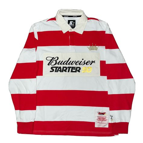 Starter Budweiser Beer Black Label 50 Varsity Stripe Rugby Polo Shirt Men L Masc Outfits For Women, Apparel Design Inspiration, Mens Smart Casual Outfits, Masc Outfits, Polo Outfit, Brand Aesthetic, 90s Design, Color Combos Outfit, Budweiser Beer