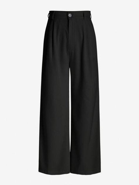 Pleated Slant Pockets Wide Leg Pants - Black and light coffe M Fleece Denim Jacket, Wide Leg Pants Women, Office Pants, Minimalist Office, Loose Trousers, Pants Fit, Plus Swimwear, Matching Swimwear, Type Of Pants