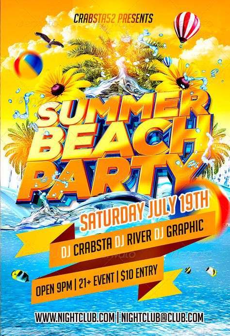 Merchandise Poster Design, Beach Poster Design, Wellness Flyer, Summer Text Design, Summer Poster Design, Beach Party Ideas, Beach Party Poster, Beach Festival Poster, Pool Party Flyer Ideas