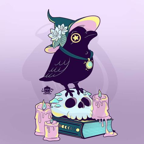 Raven Cartoon Drawing, Crow Holding Something, Crow Time Comic, Crow Cute Drawing, Crow Ink Drawing, Cute Raven Art, Witch Illustration Character Design, Goth Art Aesthetic, Corvidcore Aesthetic