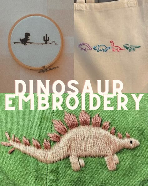 Dinosaur Embroidery Pattern Free, Dinosaur Hand Embroidery Pattern, Embroidery Patterns Dinosaur, Dino Embroidery Dinosaur Pattern, T Rex Embroidery, Dinosaur Embroider, Hand Embroidered Dinosaur, Dinosaur Hand Embroidery, Dinosaur Embroidery Design