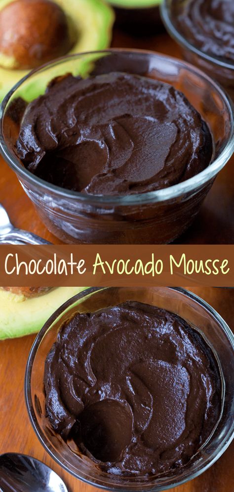 Avocado Mousse Recipe, Ella Vegan, Chocolate Avocado Mousse, Healthy Chocolate Pudding, Avocado Smoothie Recipe, Healthy Chocolate Recipes, Avocado Dessert, Avocado Mousse, Avocado Chocolate Mousse