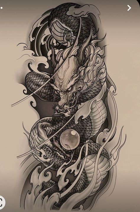 Japan Dragon Tattoo, Japanese Dragon Sleeve, Dragon Tattoo Japanese Style, Dragon Tattoo Japanese, Dragon Tattoo Outline, Dragon Koi Tattoo Design, Tato Irezumi, Tattoos Arm Mann, Dragon Tattoo Shoulder