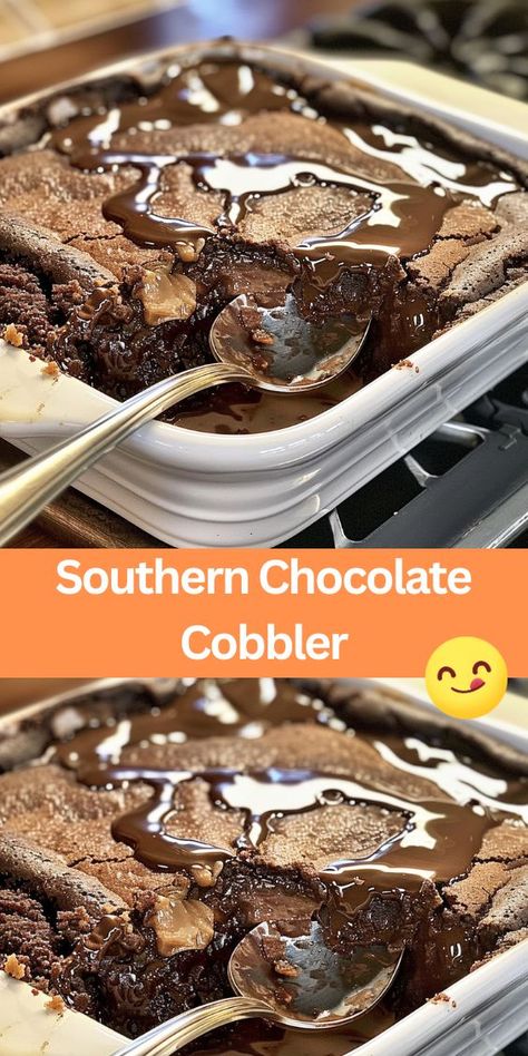 Southern Chocolate Cobbler Southern Chocolate Cobbler, Chocolate Cobbler Recipe, Fluffy Chocolate Cake, Hot Chocolate Sauce, Cobbler Recipes Easy, Chocolate Cobbler, Baking Chocolate, Molten Chocolate, Cobbler Recipe