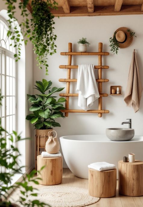 Boho Bathroom Ideas Bamboo Bathroom Ideas, Moroccan Inspired Bathroom, Bathroom Decor Inspiration, Boho Chic Bathroom, Maximalist Boho, Boho Bathroom Ideas, Earthy Elegance, Boho Bathroom Decor, Bathroom Oasis