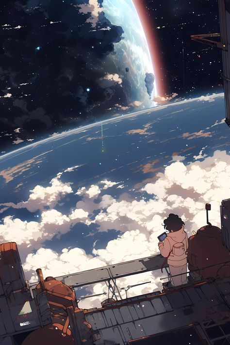 Anime Space Station, Anime Space Background, Anime Battle Field Background, Anime Space Wallpaper, Space Anime Aesthetic, Space Station Drawing, Space Background Drawing, Space Station Illustration, Sky Perspective