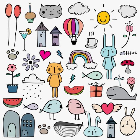 Hand Drawn Doodle Kids Clipart Doodle Clipart For Kids | Etsy Gift Box Clipart, Doodle Kids, Doodle Challenge, Box Clipart, Doodle Clipart, Arte Doodle, 귀여운 음식 그림, Illustration Kids, Kids Doodles