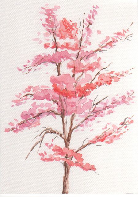 Blossom Tree Watercolour, Spring Trees Painting, Spring Tree Watercolor, Watercolour Tree, Tree Watercolour, Watercolour Trees, Tree Watercolor Painting, Tree Watercolor, Pink Tree