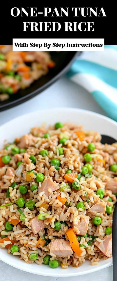 Image for One-Pan Tuna Fried Rice Lunch Tuna Ideas, Tuna Meals Healthy, Rice And Tuna Recipes, Plain Fried Rice, Tuna Fried Rice, Tuna Rice Bowl, Tuna And Rice, Recipes With Fish, Tuna Rice