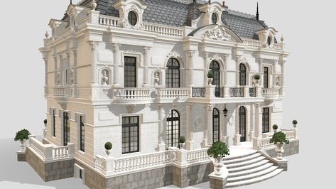 Inspiration obtained from ТопДом, a Russian construction and architectural bureau. fbx, .obj, .dae and .skp files are included in the additional file. - Aristocratic Mansion - Buy Royalty Free 3D model by Michaela Blanchfield (@michaelablanchfield) Russian Mansion, Classic Mansion, Luxury House Interior Design, Mansions Homes, Luxury House, Architecture Art, Mansion, Aesthetic Pictures, Home Interior Design