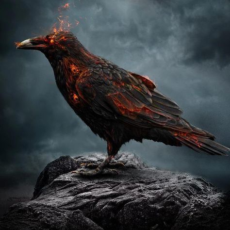 Fire crow! Jackdaw, Rabe Tattoo, Raven Artwork, Arte Viking, Raven And Wolf, Crow Art, Raven Tattoo, Raven Art, Crows Ravens