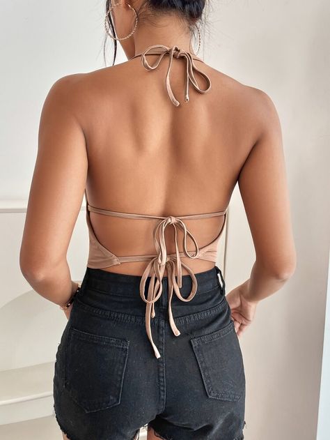 Tie Backless Halter Top, Plus Size Spring Fashion, Spring Fashion 2022, Backless Halter Top, Plus Size Spring, Backless Crop Top, Top Shein, Plus Size Fashion For Women, Women Plus Size