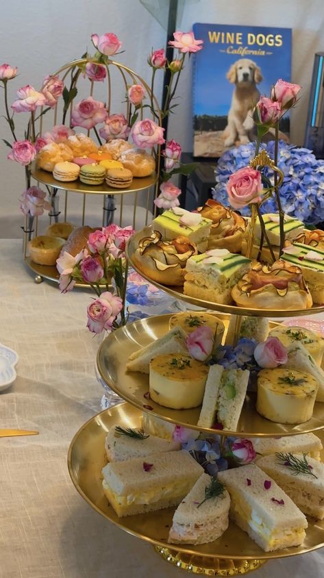 Tea party at home🍵🫖 Tea Party Food Setup, Tea Party Buffet Table, Tea Party Birthday Decor, High Tea Pastries, Home Wedding Food Ideas, Tea Party Table Set Up Ideas, Birthday Cake Tea Party, Tea Party Food Display, 18th Birthday Tea Party