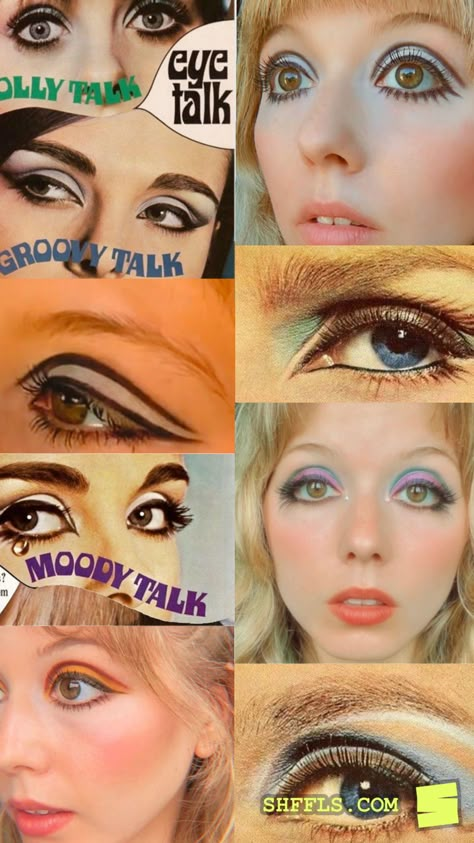 60s Womens Makeup, 1960 Eye Makeup, 80s Eyeshadow Palette, 60s Women Makeup, 60s Gogo Makeup, 1970 Makeup Look, 70s Inspired Makeup Hippie, 70s Eyeshadow 1970s Makeup, 60 Makeup Retro