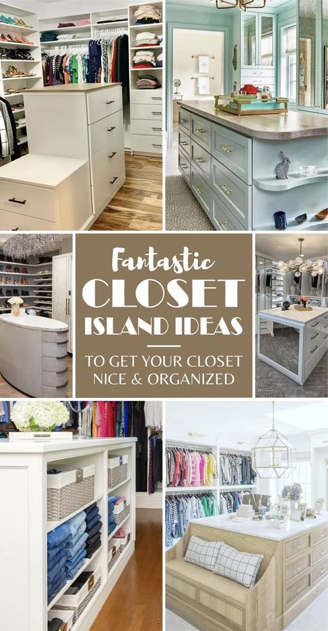 The closet island ideas below are so fantastic that range in style, size, and structure. The ideas below are all simple to recreate in your own home. #closetislandideas #closetideas #furnitureideas Closet Island With Drawers, Diy Closet Island Ikea Hacks, Master Closet Island Ideas, Closet Dresser Island, Small Closet Island Ideas, Island In Closet, Closet Island Diy, Master Closet Design With Island, Master Closet Island