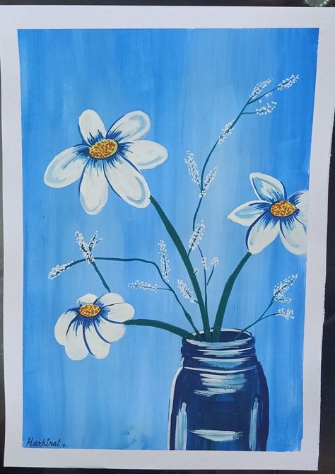 Painting On Ivory Sheet, Still Life Easy Painting, Still Life Composition Drawings, Still Life Drawing Watercolors, Easy Composition Painting, Flower Composition Drawing, Poster Color Painting Ideas Easy, Still Life Painting Easy, Easy Still Life Painting