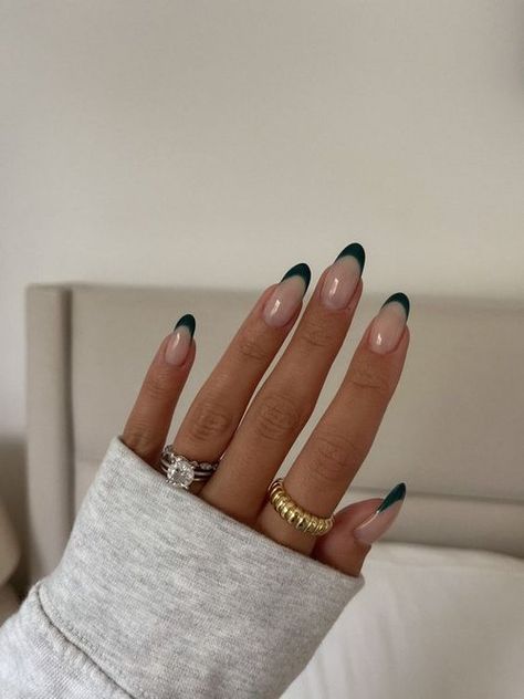 Fall French Nails, Green French Tips, Sophisticated Nails, Natural Nails Manicure, Hoco Nails, Popular Nail Colors, Minimal Makeup Look, Green Acrylic Nails, Green French