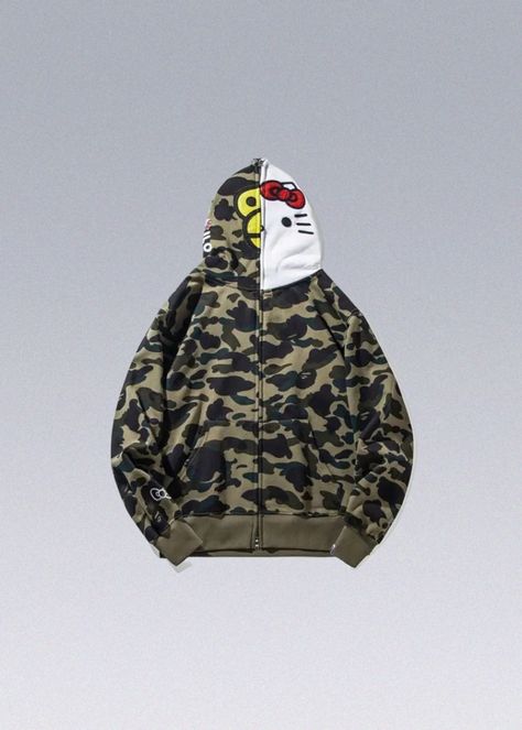 Hello Kitty x Bape Green Camo Hoodie This is a highly sought-after collaboration between Hello Kitty and Bape, resulting in a remarkable Green Camo Hoodie. The hoodie features a unique design that combines the iconic Hello Kitty character with Bape's renowned streetwear aesthetic. - Details: 100% Cotton Super high quality and details Delivery within 2 weeks - Size:(cm) Size M L XL 2XL 3XL Suitable Height 155-165cm 165-175cm 170-180cm 175-185cm 180-190cm Suitable Weight 40-50kg 50-60kg 60-70kg 70 Hello Kitty Bape Hoodie, Christmas Wishlist Ideas Clothes, Tuff Hoodies, Bape Hoodie Aesthetic, Cute Birthday Outfits For Winter, Bape Hello Kitty, Bape X Hello Kitty, Camo Sweatshirt Outfit, Basic Baddie Outfits