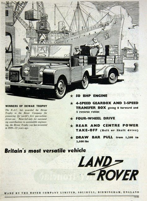 Land Rover. Vintage Land Rover, Land Rover Serie 1, Landrover Series, Land Rover Series 3, Old Lorries, Cars Land, Automotive Artwork, Automotive Marketing, Old Advertisements