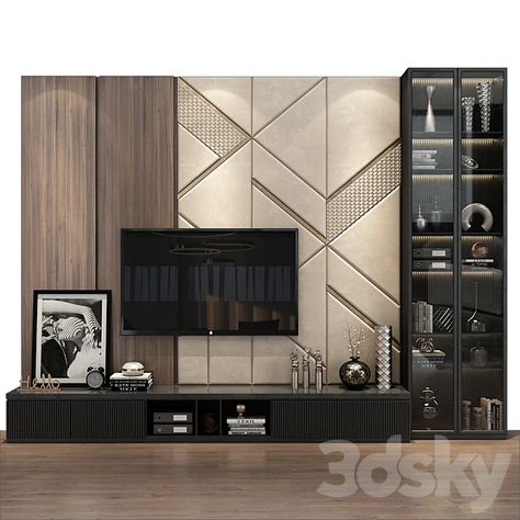 TV shelf 0561 - TV Wall - 3D Models Tv Wall Unit Ideas, Wall Unit Ideas, Tv Cabinet Wall Design, Living Room Tv Cabinet Designs, Lcd Wall Design, Tv Unit Designs, Tv Wall Panel, Tv Wall Ideas, Lcd Panel Design