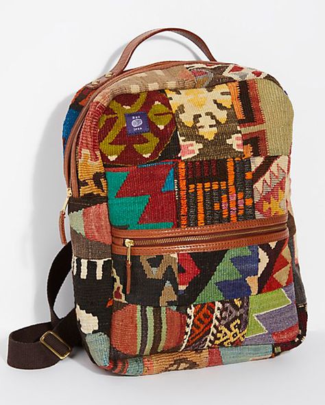 Kilim backpack ... Tapestry Backpack, Outrageous Fashion, Unique Backpacks, Free People Bags, Backpack Free, Vintage Turkish Kilim Rug, Boho Bag, Laptop Pocket, Patchwork Designs