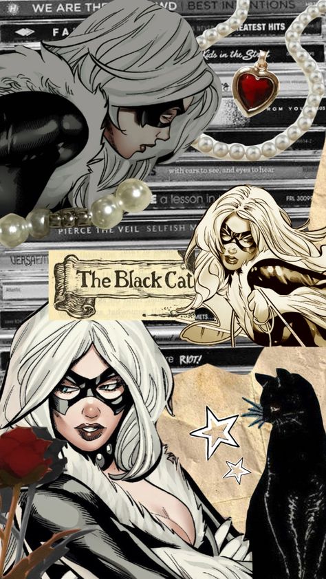 purrfect #blackandwhiteshuffle #blackcat #feliciahardy #spidermanscomic #blackcollage #vintagemoodboard Black Cat Marvel Wallpaper, Black Cat Fanart, Blackcat Marvel, Spiderman Black Cat, Felicia Hardy, Black Cat Sticker, Black Cat Marvel, Ghost Tattoo, The Black Cat