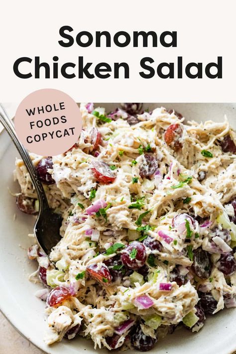 Sonoma Chicken Salad (Whole Foods Copycat) Dietician Recipes, Chicken With Grapes, Sonoma Chicken Salad, Quinoa Salads, Chicken Salad Dressing, Best Chicken Salad Recipe, Yogurt Chicken Salad, Chicken Salad Sandwich Recipe, Chicken Salad With Grapes