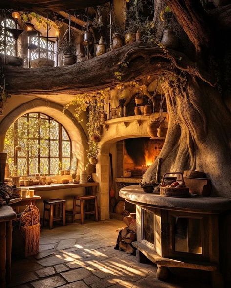 Hobbit House Exterior, Tree House Interior Design, Forest House Interior, Fantasy House Interior, Tree House Interior, Forest House Ideas, Beautiful Tree Houses, Home In The Woods, Fantasy Cottage