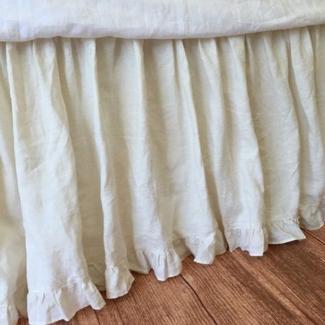 Cream dust ruffle with ruffle hem custom bed skirt shabby chic bed skirt | Handcrafted by Superior Custom Linens (from http://ift.tt/2fiIcRN)  Double tab for more images.  #fortheloveoflinen#bedlinen #tellmemore #interior4all #linenbedding #purelinen #linen #purelinenutrition #shabbychicbedding #farmhouse #farmhousestyle #farmhousedecor  #cottagestyle #cottageliving #farmhousebedding  #rufflebedding #ruffles #ruffleswithlove #interiordecor #bedroomdecor #bedroominspiration #handmade #handmadebedding  #tailoredmade #instadaily  #creambedding #creambedroom #ivorybed #instagood #bedskirt SuperiorCustomLinens-handmade linen bedding baby bedding White Linen Bed, Linen Bed Skirt, Linen Bedskirt, White Bed Skirt, White Linen Sheets, Chic Bed, Skirt With Ruffle Hem, Farmhouse Bedrooms, California King Size Bed