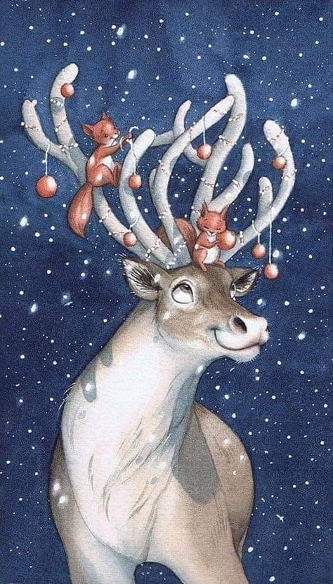 Unique Holiday Gifts, A Deer, Christmas Drawing, Art And Illustration, Christmas Paintings, Christmas Illustration, Christmas Wood, Cool Paintings, Christmas Images