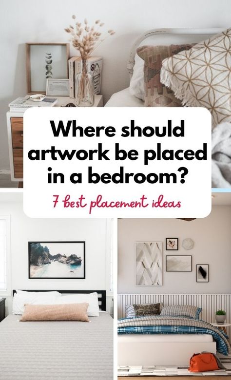 These are the best places to put artwork in any bedroom that makes them stand out and look its best in the decor. You don't want to miss these ideas. Where To Put Art In Bedroom, Artwork Placement Bedroom, Bedroom Wall Decor Beside Bed, Frames Above Nightstand, Pictures In Master Bed, Where To Hang Art In Bedroom, Picture Placement On Wall Bedroom, Art Over Nightstand Master Bedrooms, Artwork Above Nightstands