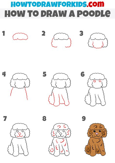 how to draw a poodle step by step How To Draw A Fluffy Dog, Dog Doodle Step By Step, Drawing Poodles Dog, How To Draw Cartoon Dogs Step By Step, Cavapoo Drawing Easy, Step By Step Drawing Of A Dog, Goldendoodle Drawing Easy, How To Draw A Poodle Step By Step, How To Draw Poodle Dogs