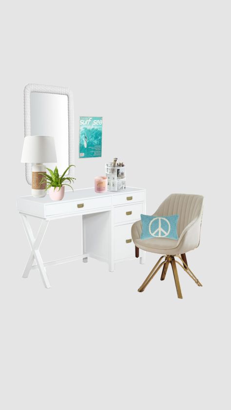 bedroom desk! 🪴🪞|| #fyp #fypshuffle #makeup #desk #outfitinspo #beauty #vibes #nature #slay #followmepls Beachy Vanity Bedroom, Beachy Vanity Ideas, Seashell Desk, Beachy Vanity, Coastal Teen Bedroom, Beachy Desk, Beach Vanity, Coastal Desk, Beach Desk