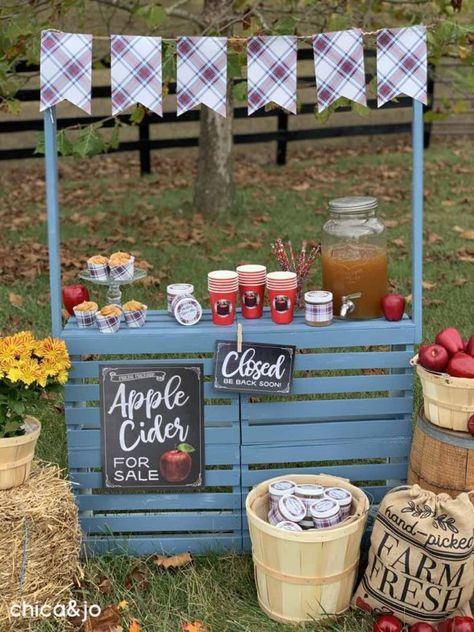 Apple Cider Stand, Cider Stand, Fall Festival Booth, Apple Theme Parties, Fall Apple Cider, Harvest Festival Decorations, Roadside Stand, Fall Festival Games, Diy Apple