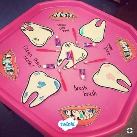 All About Me Eyfs, Tuff Tray Ideas Toddlers, Dental Health Preschool, Tuff Tray Ideas, Tuff Spot, Eyfs Classroom, Children Health, People Who Help Us, All About Me Activities