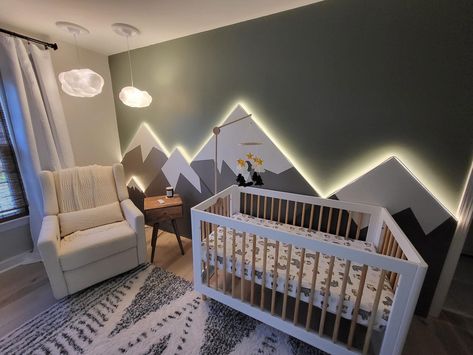 Nursery Room Mountains, Nursery Decor Mountains, Nursery Wall Mountains, Mountain Room Ideas, Modern Mountain Nursery, Baby Nursery Mountain Theme, Ski Nursery Theme, Nursery Ideas Mountain Theme, Gender Neutral Mountain Nursery