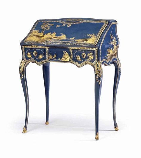 c.1735-1740 Louis XV Ormulu mounted blue and gilt vernis martin bureau en pente… Rococo Furniture, Furniture Logo, Chinoiserie Chic, Antiques Furniture, Steel Furniture, French Furniture, Century Furniture, Old Furniture, Classic Furniture