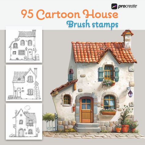 Cartoon House, 95 Procreate Stamps, brushes for Procreate on iPad, Procreate Brushes, building brush 🎨95 Cartoon House Procreate Brush Stamps: Create Your Own Whimsical World✨🎨 Transform your digital canvas into a whimsical wonderland with our 95 Cartoon House Procreate Brush Stamps, now available on Etsy! 🎨 This extensive collection is designed for illustrators, graphic designers, and anyone who loves to inject a playful and imaginative twist into their artwork. Whether you're creating story Whimsical Houses, Storybook House, Cozy Cottages, Fantasy Shop, House Cartoon, Ipad Procreate, Procreate Stamps, Cartoon House, Frozen Lemonade