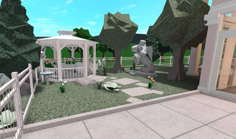 Cute Garden Ideas Bloxburg, Bloxbrug Garden Ideas, Bloxburg Back Garden Ideas, Bloxburg Small Garden Ideas, Front Yard Landscaping Ideas Bloxburg, Bloxburg Outside Ideas Front Yard, Bloxburg Front Yard Ideas Aesthetic, Bloxburg House Ideas Garden, Bloxburg Gazebo Ideas