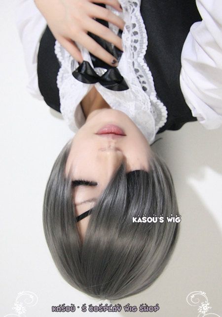 [Kasou Wig] Black Butler / Kuroshitsuji Ciel Phantomhive short straight smooth gray cosplay wig with bangs Kasou Wig, Wig Black, Wig Styling, Black Butler Kuroshitsuji, Ciel Phantomhive, Wig With Bangs, Cosplay Wig, Wig Styles, Wigs With Bangs