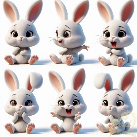 https://card9.com/ai/6-different-emotions-3d-bunny Character Emotions, Simple Characters, 3d Bunny, Simple Character, Different Emotions, Disney Funny, Blind Box, May 7, Craft Materials