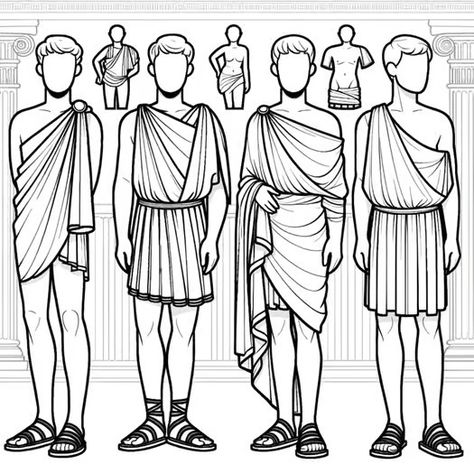 Ancient Greek Clothing Coloring Page - FREE! by AlgoThink | TPT Greek Party Activities, Greek Womens Clothing, Greek Aesthetic Fashion Men, Greek Male Clothing, Greek Men Outfit, Ancient Greek Clothing Drawing, Ancient Greek Fashion Men, Greek Clothing Drawing, Greek Clothing Aesthetic