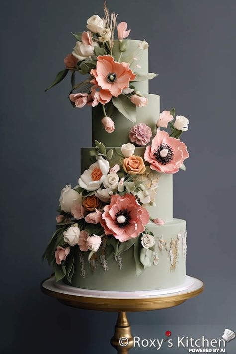 Wedding Cakes Pink And Green, Sage Green Mexican Wedding, Pink Green Wedding Cake, Blush Pink And Sage Green Wedding Cake, Wedding Cake Pink And Green, Wedding Cake Designs Green, Cute Green Cake, Sage Green And Blush Wedding Decor, Sage Green Cake Ideas