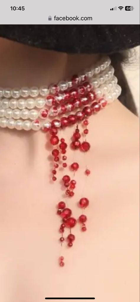 Drip Jewelry, Pearl Necklace Tutorial, Blood Necklace, Fancy Clothing, Blood Drip, Blood Drop, Burlesque Costume, Pearl Drop Necklace, Red Jewel