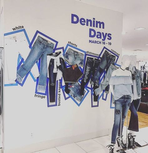 Denim days #derbyjeanscommunity #dennim #derby Jeans Window Display Ideas, Jeans Window Display, Denim Visual Merchandising Ideas, Denim Store Display, Denim Window Display Retail, Denim Window Display, Denim Wall, Denim Display, Window Display Retail