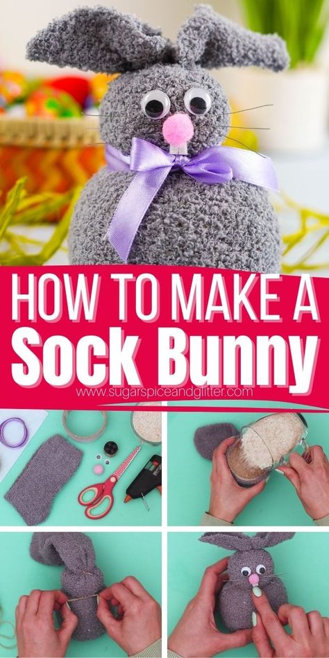 No Sew Sock Bunny, Easter Bunny Craft, Sock Bunny, Bunny Craft, Shabby Chic Easter, Crafts Easter, Easy Easter Crafts, Diy Socks, Sock Crafts