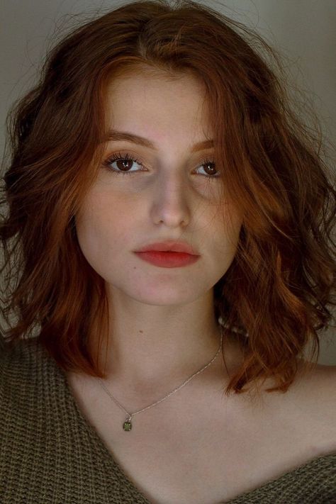 Ginger Hair For Brown Eyes, Redhead Makeup Looks Brown Eyes, Brown Eye Red Hair, Brown Eyes With Red Hair, Redheads With Short Hair, Copper Red Hair Color Short Wavy Bobs, Auburn Hair Woman Character Inspiration, Dark Eyes Red Hair, Red Heads With Brown Eyes