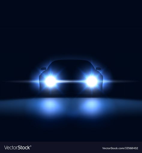 Car Headlights At Night, Car Light Design, Headlight Photoshoot, Car Lights At Night, Polish Headlights, Car At Night, Dark Silhouette, Night Photoshoot, Car View