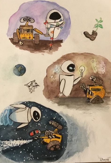 Wall E Drawings Disney Pixar, Wall·e And Eve Drawing, Wallee And Eve Cute, Walle And Eve Wallpaper, Wall E And Eve Painting, Eve And Wall E Drawing, Eve And Wall E Tattoo, Wallie Drawings, Walle And Eve Couples Costumes