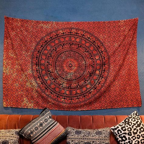 Craft Trade Boho Tapestry - Aesthetic Wall Hanging Psychedelic Tapestry Indian Hippie Living Room Wall Decor Bohemian Home Decoration Wall Art - Orange - 54x84 Inches Hippie Living Room, Aesthetic Wall Hanging, Tapestry Aesthetic, Wall Decor Bohemian, Hippie Living, Hippie Room Decor, Hippy Room, Bohemian Living Rooms, Mandala Wall Hanging